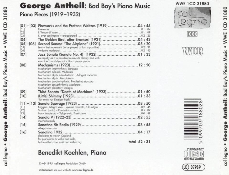 GEORGE ANTHEIL: BAD BOY'S PIANO MUSIC NEW CD - Image 1 of 1