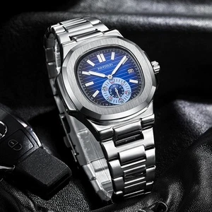 Men's Quartz Fashion Business Watch Metal Strap Waterproof Watch gift - Picture 1 of 13