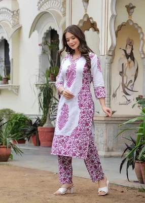 Conjunto túnica Kurti de algodón puro para mujer indio Bollywood fiesta conjunto pantalón Kurta Foto 1 de 4
