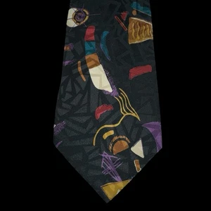 Vintage Roffe Accessories Men’s Silk Tie - Black Abstract - 59” - Picture 1 of 4