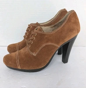 Michael Kors Brown Suede Oxford Stacked Heels Women's 9M Platform Pumps Shoes - Picture 1 of 16