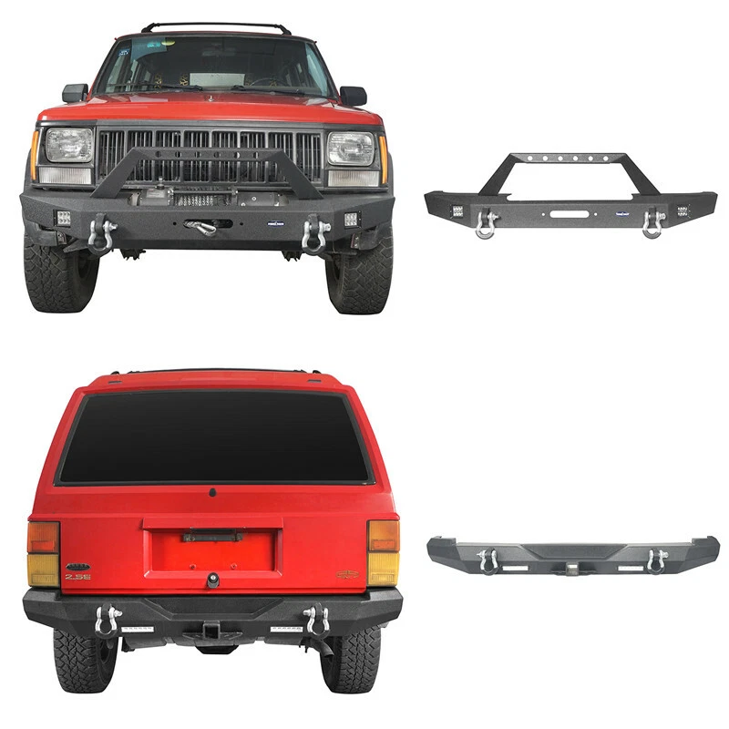 Textured Steel Front Rear Bumper w/Light & D-ring for 1984-2001 Jeep Cherokee XJ Foto 1 de 4