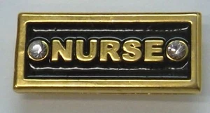 NURSE Script Lapel Pin With 2 Crystal Stones in Gold Plated Solid Pewter NEW - Picture 1 of 4