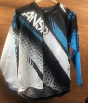New Answer racing Syncron Air Jersey Youth Large White Aqua Black MX ATV - Image 1 of 4