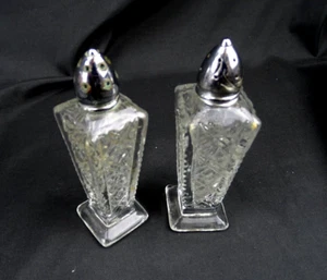 Salero y pimentero vintage de vidrio prensado de irice, Art Deco, Checoslovaquia - Imagen 1 de 5