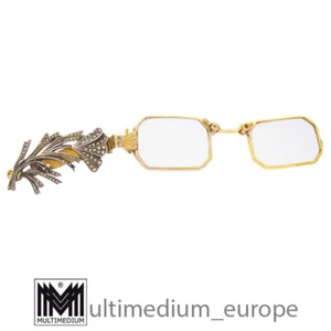 Art Nouveau Lorgnon 585 oro gafas plegables colgante plata Markasite Art Deco 1920 - Imagen 1 de 10