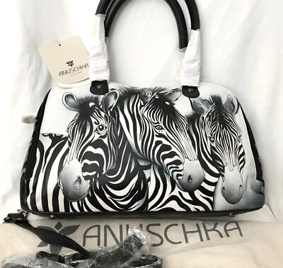 ANUSCHKA NWT🦓RFID Convertible Organizer Satchel+strap-ZEBRA CROSSING 7368-ZBC - Image 1 of 4