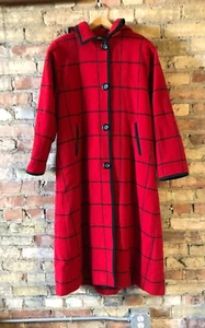 VTG Woolrich Women's Wool Plaid Hooded Button Front Long Coat - Size Medium - Picture 1 of 8