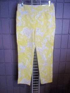 NWT Chico's 0 R 4 Yellow Floral So Slimming Brigitte Slim Leg Pants - Picture 1 of 4
