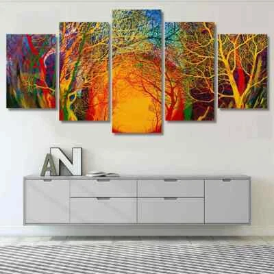 Beautiful Nature Colorful Sunset Forest Trees 5 Piece Panel Canvas Wall Art - Image 1 of 2