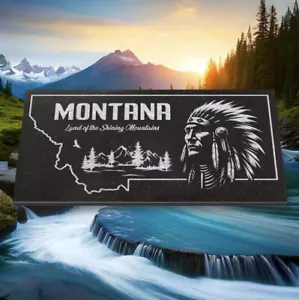 State of Montana - Laser Engraved - Black Granite Plaque - Native American - Picture 1 of 13