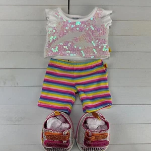 BABW Build a Bear Niña Ropa Dedos centelleantes Zapatos Conjunto Camisa Pantalones Cortos Lentejuelas Lote - Imagen 1 de 11