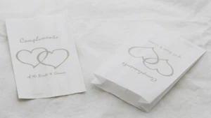 Wedding Cake Bags White 50 Pack Heart Print Lolly Favor Gift Keepsake Bag 14cm - Picture 1 of 10