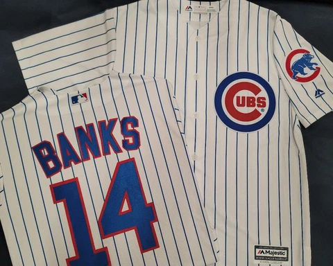 2105 Mens Majestic Chicago Cubs ERNIE BANKS SEWN Baseball JERSEY All Sizes Cover