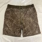 Gerry Mens Size Large Brown and Tan Pattern Lined Swim Trunks Casual Beach