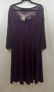 Torrid Size 2 Henley Lace Shirt Dress Dark Purple Scoop NWT 3/4 Sleeve 10386005 - Picture 1 of 6