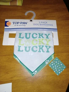 Top Paw Pet Bandana 2 Pack - Lucky Paw Print Shamrocks Small Medium Large NEW - Picture 1 of 9
