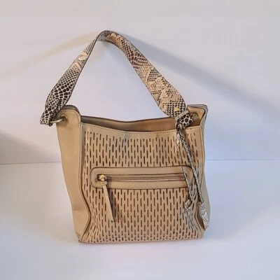 Sondra Roberts Squared Tan Perforated Shoulder Bag - Image 1 of 4