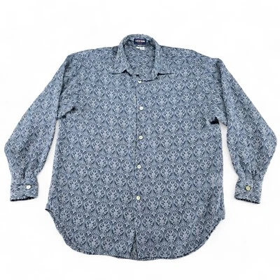 Vintage Guess Jeans Mens Small Polyester Long Sleeve Button Up Blue Sheer Print - Image 1 of 4