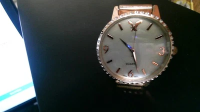 American Eagle Outfitters Watch Rose Gold Toned Link Band Sparkly Rhinestone - Image 1 of 4