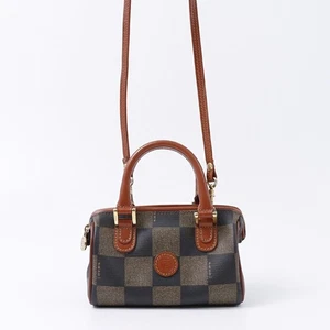 Fendi PVC Leather 2Way Handbag Shoulder Bag Pequin Black Gray Brown - Picture 1 of 17