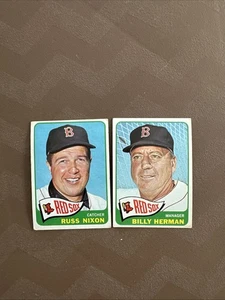 1965 Topps # 162 Russ Nixon & 251 Billy Herman 2 Card Red Sox Lot - Picture 1 of 2