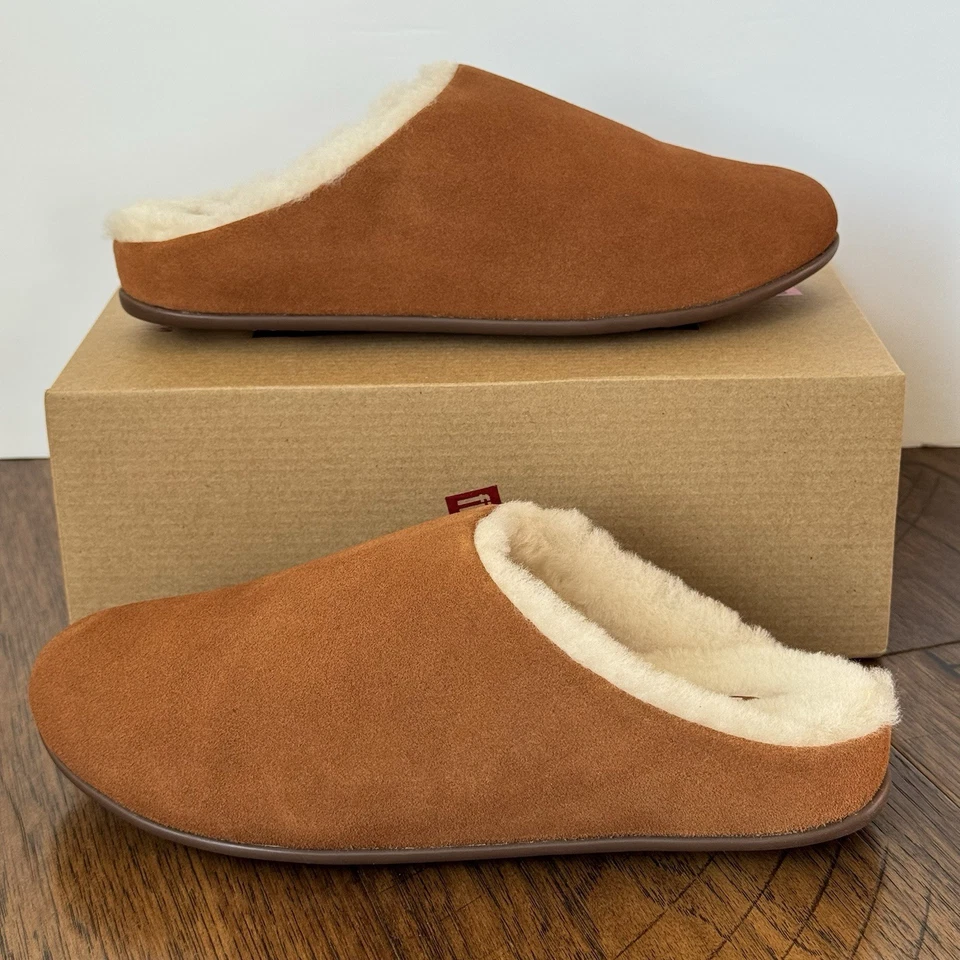 FitFlop Chrissie Shearling 麂皮拖鞋女式 9 码翻滚棕褐色 — 第 1/4 张图片