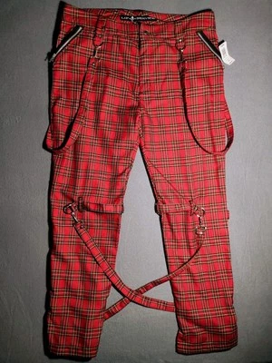 Deadstock Vintage Lip Service Pants Women Sz 38x30  Red Plaid Goth Punk Hottopic - Image 1 of 4