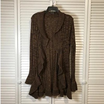 Brittany Black Collared Ruffled Long Sleeve Long Cardigan Sweater XL - Image 1 of 4