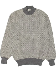 VINTAGE Womens Turtle Neck Jumper Sweater UK 14 Medium Grey Geometric AY12 - Picture 1 of 3
