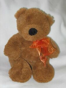 Ty TySilk Teddy Bear 2006 Plush Brown Orange Bow Furry