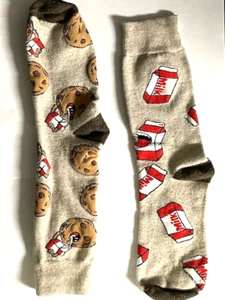 Chocolate Cookies And Milk Novelty Unisex Adult Socks Crew Size 6-12 - Picture 1 of 1