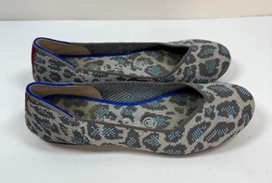 Rothy’s Gray Blue Spotted Leopard Print Round Toe Ballet Flats Shoes Size 6 - Picture 1 of 9
