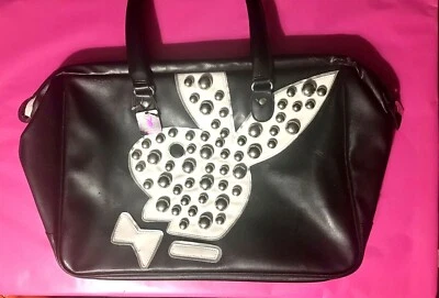 Vtg 2010 Playboy Doctor Bag Purse Black White Large Silver Studs 22”x13” Handbag - Image 1 of 4