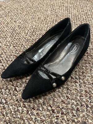 TALBOTS Negro Gamuza y Charol Gatito Tacón Vestido Bomba Mujer 6.5 Foto 1 de 4