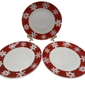 3 Royal Norfolk Red And White Snowflake 10.5" Dinner Plates Christmas Holiday - Picture 1 of 6