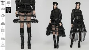 Punk Rave Women Black Sweet Gothic Layered Hollow Bustle Skirt - Picture 1 of 17
