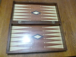VINTAGE WOOD INLAID BACKGAMMON SET BAKELITE PIECES - Picture 1 of 23