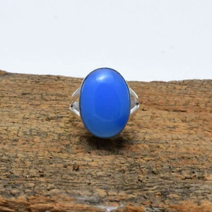 Pintoresco Azul Calcedonia Gema 925 Plata de Ley Handmade Anillo Todo Size CU-39 - Imagen 1 de 3