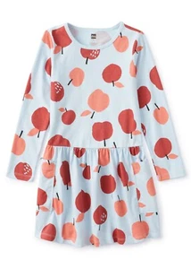 Tea Collection Girls Long Sleeve Apple Printed Charades Pocket Dress Size 4 or 5 - Picture 1 of 1