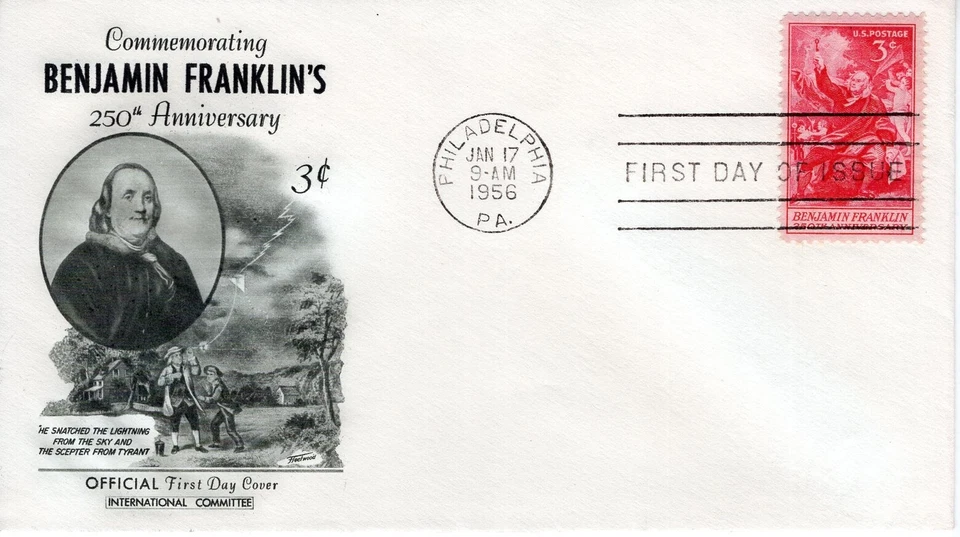US FDC # 1073 3c Benjamin Franklin  Fleetwood 1956 ST3478 - Image 1 of 3