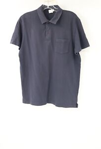 Sunspel Polo Shirt Men's Size Large Cotton Riviera Navy Blue Short Sleeve casual