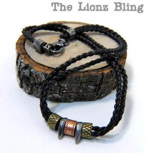 Urban Style Metallzahn & Anhänger echt schwarz geflochten Leder Halskette  - Bild 1 von 4