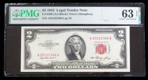 1953 $2 LEGAL TENDER NOTE FR #1509 PRIEST HUMPHREY PMG CHOICE UNC 63 EPQ - Picture 1 of 2