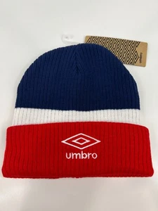 Umbro beanie winter knit hat ribbed cuffed red white blue one size fits most - Picture 1 of 8