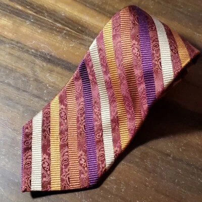 Altea Milano 100% шелк винтажный галстук бордовое вино фиолетовый диагональные полосы Италия - Изображение 1 из 4