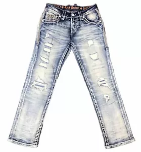Jeans uomo Rock Revival Rahm sbiadito distress denim elasticizzato dritto taglia 30 NUOVO - Foto 1 di 13