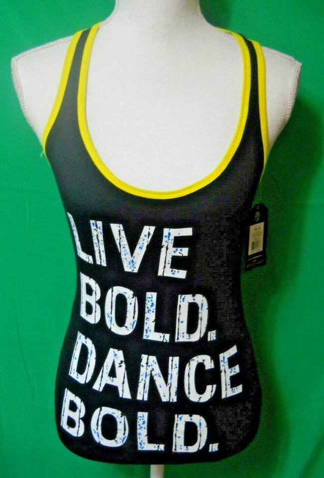 Zumba Live Bold Dance Bold Instructor Racerback Black Yellow Trim Women's XS
