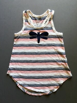 Camiseta sin mangas de corredor a rayas para niña, Old Navy relajada, talla 5, aplique de mariposa denim Foto 1 de 2