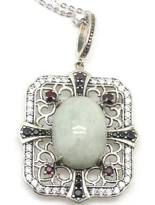 JOY Jade of Yesteryear  Necklace w/ Garnets & Black Tourmaline #213-V - Picture 1 of 8